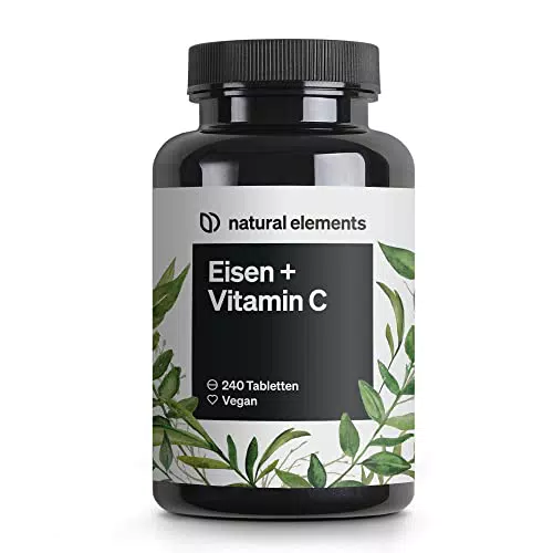 Eisen mit 40mg natürlichem Vitamin C 240 vegane Eisentabletten aus Acerola gut verträglicher Chelat-Komplex hochdosiert