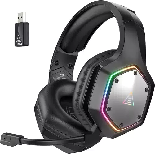 EKSA Wireless Gaming Headset für PS4 PS5 PC, 7.1 Surround Sound Headset mit Mikrofon ENC & RGB Licht