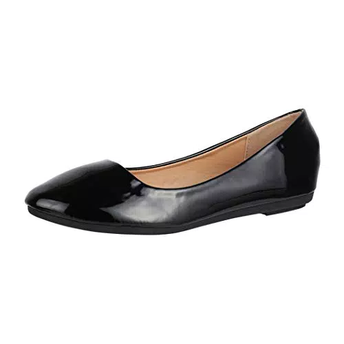 Elara Damen Ballerinas Bequem Lederoptik Lack Flach Chunkyrayan A DY-11 Black-41