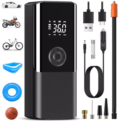 Elektrische Luftpumpe- Pump Electric 150PSI 6000mAh Tragbarer Akku Kompressor mit Digitale LCD-Bildschirm Pressure Gauge Mini Fahrradpumpe für Auto