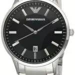 Emporio Armani Herrenuhr, DreizeigerDatumswerk, 43mm Silbernes Edelstahlgehäuse mit Edelstahlarmband