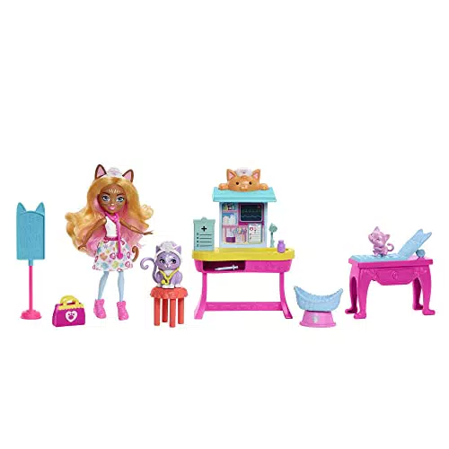 ENCHANTIMALS Dr. Carlin Cat Wohlfühl-Arztpraxis - Puppenset mit Behandlungstisch