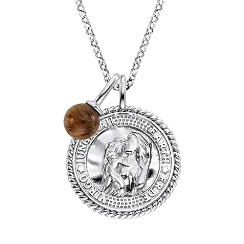 Engelsrufer Damen Halskette aus Sterling Silber und Sternzeichen Jungfrau Anhänger - besetzt mit 4 Zirkonia Steinen und einem braunen Tigerauge Stein Anhänger - Länge: 50cm