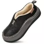 EverFoams Herren Kunstleder Hausschuhe mit Memory Foam für Indoor Outdoor Schwarz