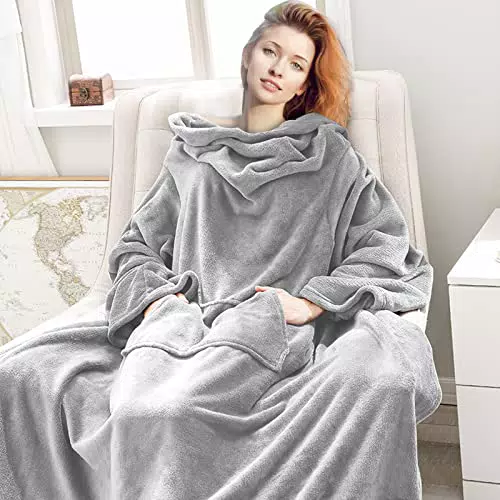 Faburo Kuscheldecke mit Ärmeln 200x170CM Tragbare Ärmeldecke Tagesldecke mit Ärmeln Super Fleecedecke Sofa-Decke TV Decke Geschenk