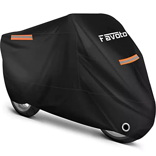 Favoto Motorrad Abdeckplane Outdoor Motorradabdeckung XXL 210T Oxford Stoff Abdeckhaube Indoor Motorradplane Staubdicht mit Wasserdichten Streifen verbessertes Schlossloch Schwarz