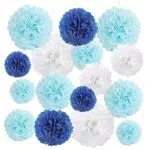 Figarge Hochzeitsfeier-Dekorationen 16 Stück Pompons aus Seidenpapier Blau und Weiß für eine neutrale Babyparty
