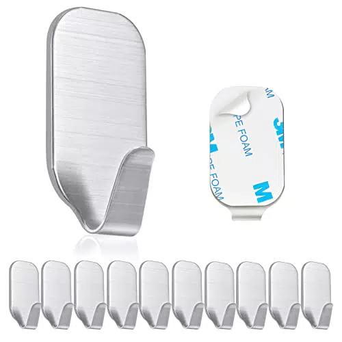 Figarge Selbstklebende Haken, 10PCS Tür Wandhaken, Edelstahl Stick On Hooks Sticky Hooks für Küche