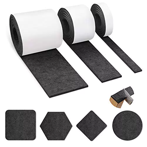 Filzgleiter Selbstklebend 3 Rollen Filzgleiter Schwarz Filz - 100 cm * 10 cm + 100 cm * 5 cm + 100 cm * 2 cm