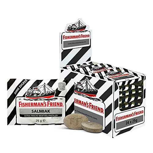 Fisherman's Friend Salmiak, Karton mit 24 Beuteln, Menthol und Salmiak Geschmack