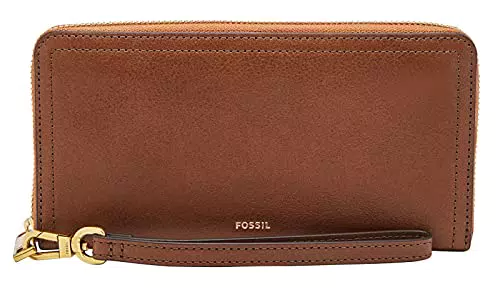 Fossil Brieftasche für Frauen Logan, PU, PVC Zip Clutch braun 19