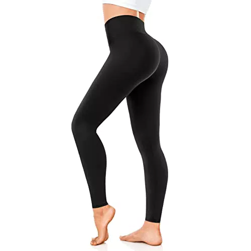 FuelMeFoot Leggings Damen High Waist Blickdicht Leggins mit Bauchkontrolle Slim Fit Angenehm Weiche Elastische Sportleggings A1-Schwarz S/