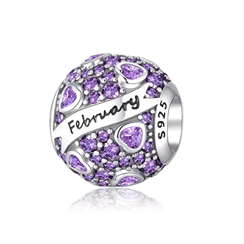 Geburtsstein Charms Anhänger 925 Sterling Silber Birthstone Bead Charm-Anhänger Perlen Charms mit Zirkonia für Europäische Armbänder Halsketten Schmuck Geschenk für Frauen