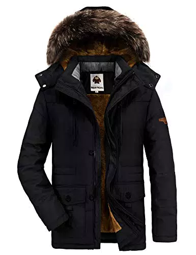 Gefütterte Winterjacke Herren Winterparka Verdickte Parka Jacke Sit Fell Übergangsjacke WarSe WinterSantel Sit Fellkapuze