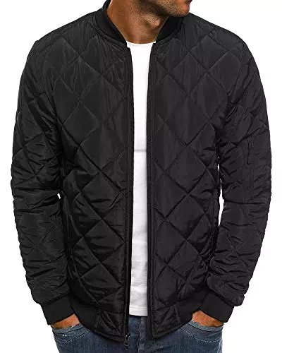 Gemijacka Herren Jacke Stehkragen Winter Bomberjacke Leicht Gefüttert Freizeitjacke Sportlich Steppjacke Schwarz X