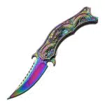 Gimulatamis Klappmesser Tragbares Klein Taschenmesser Multitool Überleben Edelstahl EDC Jagdmesser RegenbogenMesser mit Back Clip