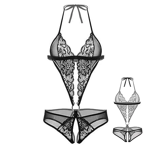GKLWEJ Sexy Dessous Damen, Sexy Outfit für Damen Womens One Piece Lingerie Erotic Translucent und Deep V Neck and Babydoll Verstellbare Offen Body Suit Unterwäsche