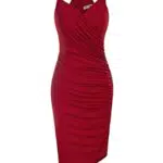 GRACE KARIN Sommer Damen Partykleid Festlich Rockabilly Criss Cross Wrap Abendkleid Rotwein