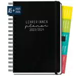 Häfft Lehrer-Planer Deluxe 2023/2024 A5+ Lehrerkalender mit Spiralbindung Leder-Einband
