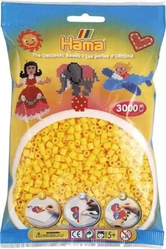 Hama Perlen 201-03 Bügelperlen Beutel mit ca. 3.000 bunten Midi Bastelperlen mit Durchmesser 5 mm in Gelb