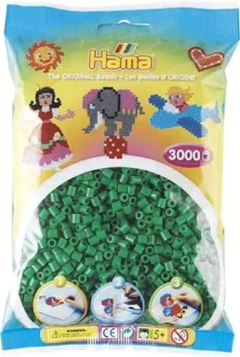 Hama Perlen 201-10 Bügelperlen Beutel mit ca. 3.000 bunten Midi Bastelperlen mit Durchmesser 5 mm in Grün