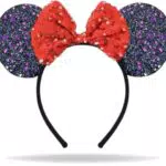 HatStar Glitzer Maus Ohren Haarreif, schwarz mit roter Schleife & Pailletten