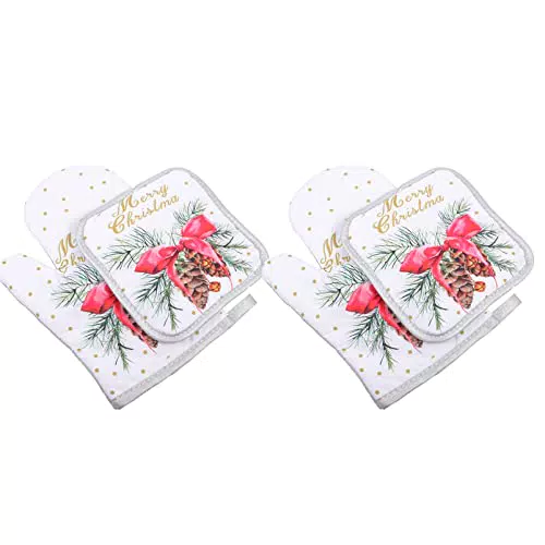 HEMOTON 2 Sets Ofenhandschuhe Topflappen Sets Weihnachten hitzebeständig Ofenhandschuhe für Küche Backen Grillen Kochen