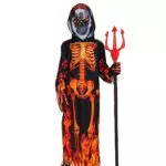 Herenear Kinder kostüm Teuflisches Skelett, Sensenmann Kostüm für Kinder mit Schädelmaske Handschuhen