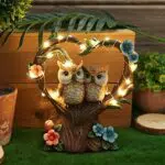 HIAME Gartendeko Figuren Solar Rost Garten Deko, Gartenfiguren beleuchtete Liebes-Herz-Vogel-Skulptur-Ornamente für Außen