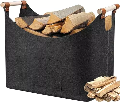 Kaminholzkorb, Holzkorb FüR Kaminholz, Faltbar Verdickter Filz Mit Holzgriff Filztasche