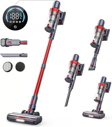 HONITURE Akku Staubsauger 450W/38000Pa, Staubsauger Kabellos mit Touchscreen