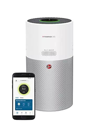 Hoover H-PURIFIER 300 Luftreiniger mit HEPA-13 Filter für bessere Luftqualität Luftmesser mit CO-Warnsystem mit App steuerbar 360º Luftstrom für Räume bis 100 m