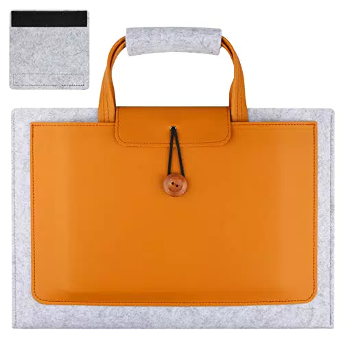 HoYiXi 13 14 Zoll Laptop Hülle Leder mit Griff Kompatibel mit MacBook Air M1 M2 2022/MacBook Pro 13 M2 2022-2016/MacBook Pro 14 2021 Tasche Sleeve Filz für 13-14'' Dell Lenovo HP ASUS Acer PC