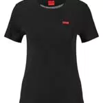 HUGO Damen Classic Tee T-Shirt aus Reiner Baumwolle mit Rundhalsausschnitt und Logo-Detail Schwarz
