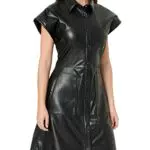 HUGO Damen Kestia-1 Regular-Fit Kleid aus Kunstleder mit Flügelärmeln Schwarz 34