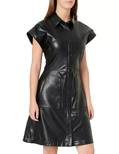 HUGO Damen Kestia-1 Regular-Fit Kleid aus Kunstleder mit Flügelärmeln Schwarz 34