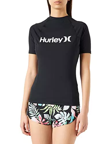 Hurley Damen OAO S/S Rashguard Rash Guard Shirt, schwarz