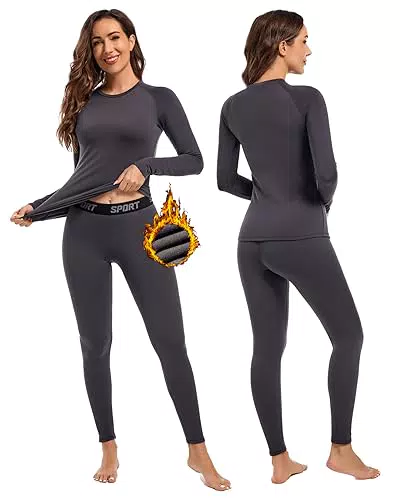 Hyeek Thermounterwäsche Damen, Warme Funktionsunterwäsche Skiunterwäsche Set Frauen mit Innenfleece - Ultraweich Winter Lange Thermo Ski Unterwäsche Set für Joggen