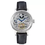 Ingersoll The Jazz 42 mm Automatik-Mondphasenuhr für Herren mit silbernem Skelett-Zifferblatt und blauem Echtlederarmband I07702