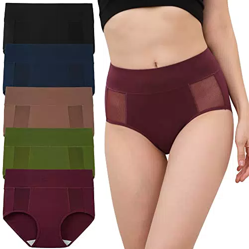 INNERSY Damen Unterhosen Baumwolle High Waist Panty Postpartum Taillenslip Mesh Slips Mehrpack 5