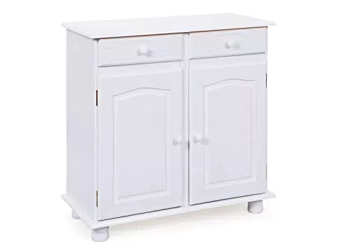 Inter Link Landhausstil Kommode Sideboard Sideboard Buffet Landhausstil Beistellschrank - Kiefer massiv 2 Türen 2 Schubladen Weiß lackiert
