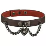 JewelryWe Leder Halsband Herz Choker: Damen Herren Braun Lederhalsband mit Herz Schloss Sperren Kette Anhänger Gothic Punk Kragen Halskette 38
