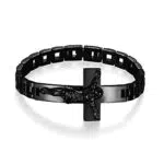 JewelryWe Schmuck Herren Armband mit Jesus Christus Kreuz Edelstahl Kruzifix Biker Link Handgelenk Armreif Armspange Vatertag Geschenk Schwarz