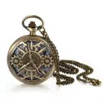 JewelryWe Taschenuhr Herren Retro Zahnrad Kettenuhr Analog Quarz Uhr mit Halskette Kette Pocket Watch Geschenk für Männer Frau