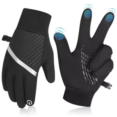 jianyana Handschuhe Kinder Warme Winter Fahrradhandschuhe Anti-Rutsch Winddicht Outdoor Sport Radhandschuhe Touchscreen Handschuhe Jungen Mädchen Schwarz für 4-12 Jahre