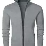JMIERR Strickjacke Herren Winter Fleecejacke Sweatjacke Trachtenjacke Gestrickt Cardigan mit Reißverschluß und Taschen Pullover Grau