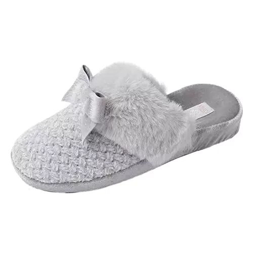 JOMIX Winter Hausschuhe Damen Schleife Keilabsatz Pantoffeln Warme Flauschige Slippers Puschen Indoor