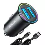 JOYROOM Zigarettenanzünder USB Adapter, 4.8A Mini Metal Auto Ladegerät mit 1.5M Spiral Type C Ladekabel 2-Port USB Kfz Ladegerät für iPhone 15/14/13/12
