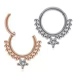 JSDDE 2 Stück 316L Chirurgenstahl Septum Nasenringe Clicker mit Kristall 16ga Segmentringe Helix Tragus Creolen Ring Piercing Schmuck für Damen Frauen 8mm