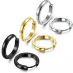 JSDDE 6er Edelstahl Creolen Ohrringe Set 18ga Glatte Huggie Ohrstecker Fake Plugs Helix Knorpel Stab Hoop Ring Ohrpiercing Klapp-Verschluss Ohrschmuck für Damen Herren Silber Schwarz Gold 16mm
